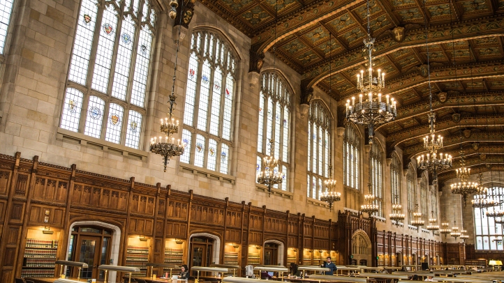 Inside the the elaborately designed Reading Room at the UM Law School 