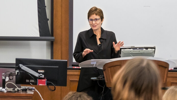 Kate Masur speaks in front of a full classroom at Michigan Law School.