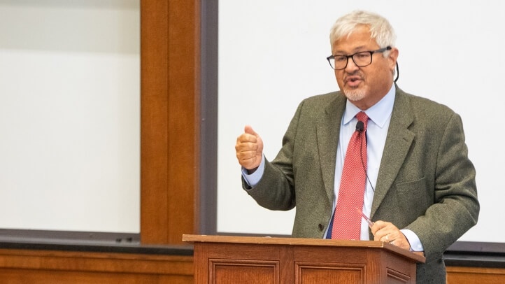 Jack Goldsmith lecturing in a classroom at Michigan Law.