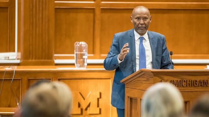 Judge Abdulqawi Ahmed Yusuf of the International Court of Justice (ICJ) lecturing at Michigan Law.