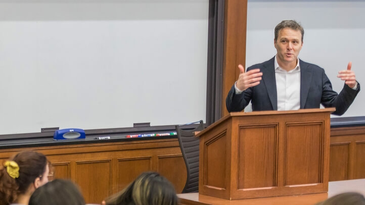 Nick Bagley giving a lecture to Michigan Law students.