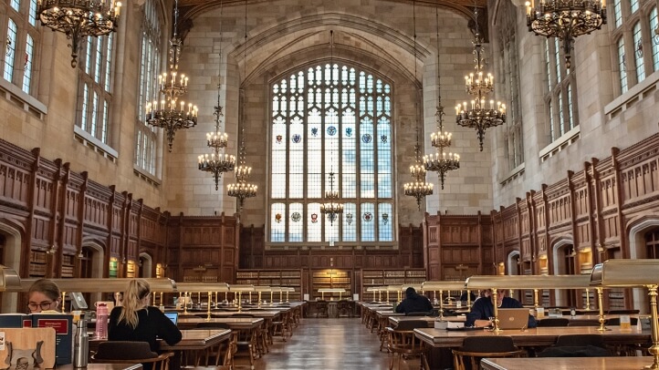 Students studying the in the Michigan Law Reading Room.