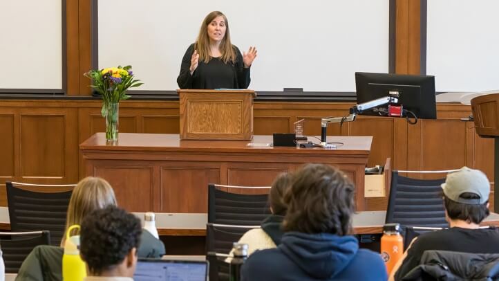 Eve Primus speaking to a classroom full of Michigan Law students.