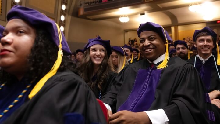 An audience of graduating Michigan Law students seated at the graduation commencement ceremony.