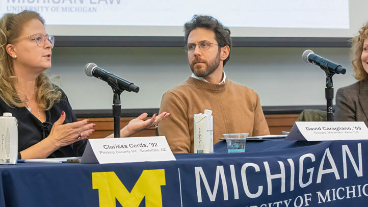 Michigan Law panel discussion including Clarissa Cerda, David Caragliano, and Mary Snapp.