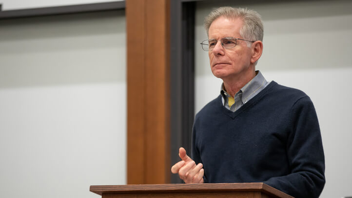 The Honorable Steven W. Rhodes lecturing during a Michigan Law class.
