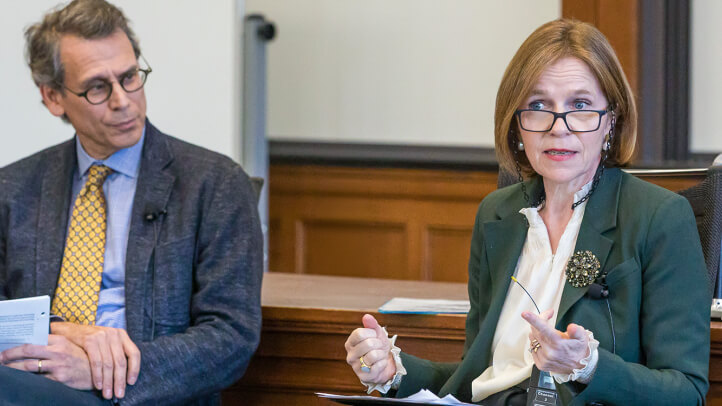 Síofra O’Leary and Daniel Halberstam  speaking at the Michigan Law Center for International and Comparative Law’s Distinguished Speaker Series.