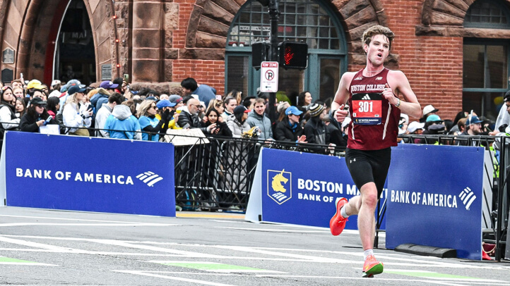 Andrew Healey running in the 2026 Boston Marathon.