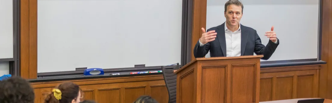 Nick Bagley giving a lecture to Michigan Law students.