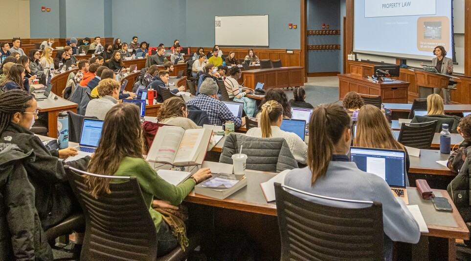 Professor Prifogle teaching a packed classroom.