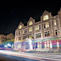 Light trails from traffic passing Jeffries Hall.