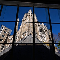 A view of the Reading Room through the Law Library Windows.