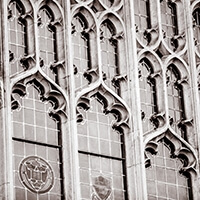 Michigan Law Reading room stained glass windows.